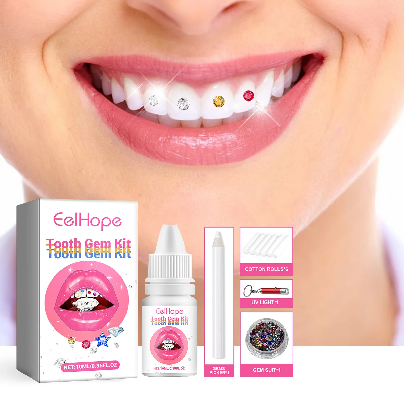 Teeth Whitening Kit With Light - 치아 장식 키트 DIY 투명 보석