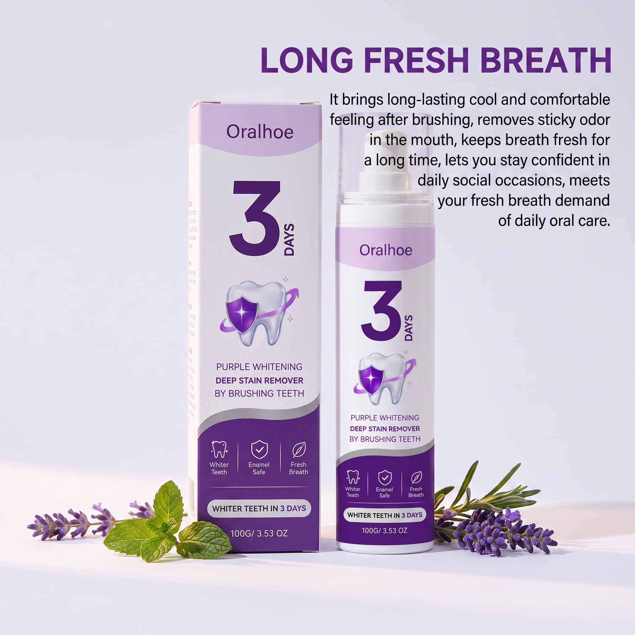 3일 퍼플 컬러 코렉터 치약 에나멜 안전 딥 클리닝 폼 - Whitening Foam Pump 리뷰 및 가격