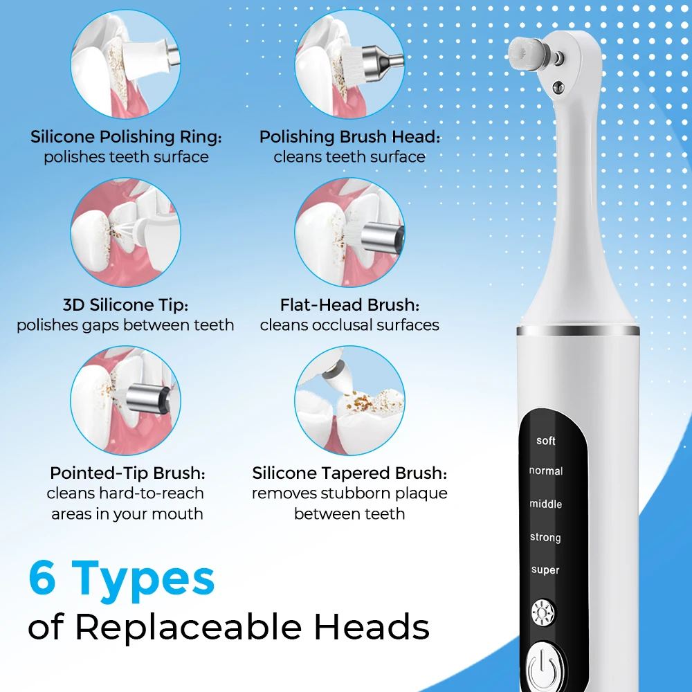 전동 치아 광택기 치아 미백 클리너 6개 브러시 헤드  - Teeth Whitening Or Tooth Whitening 리뷰 및 가격