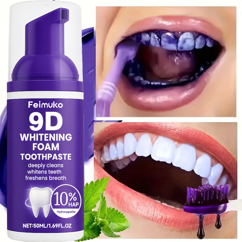 9D 퍼플 치아 미백 치약 무스, 누런 치아 및 플라그 - Teeth Whitening Best 리뷰 및 가격